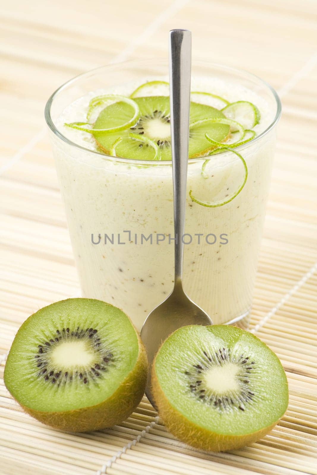 refreshment and creamy milkshake  kiwi and lime isolated
