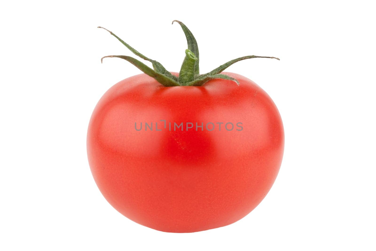 closeup of single tomato, isolated on white background