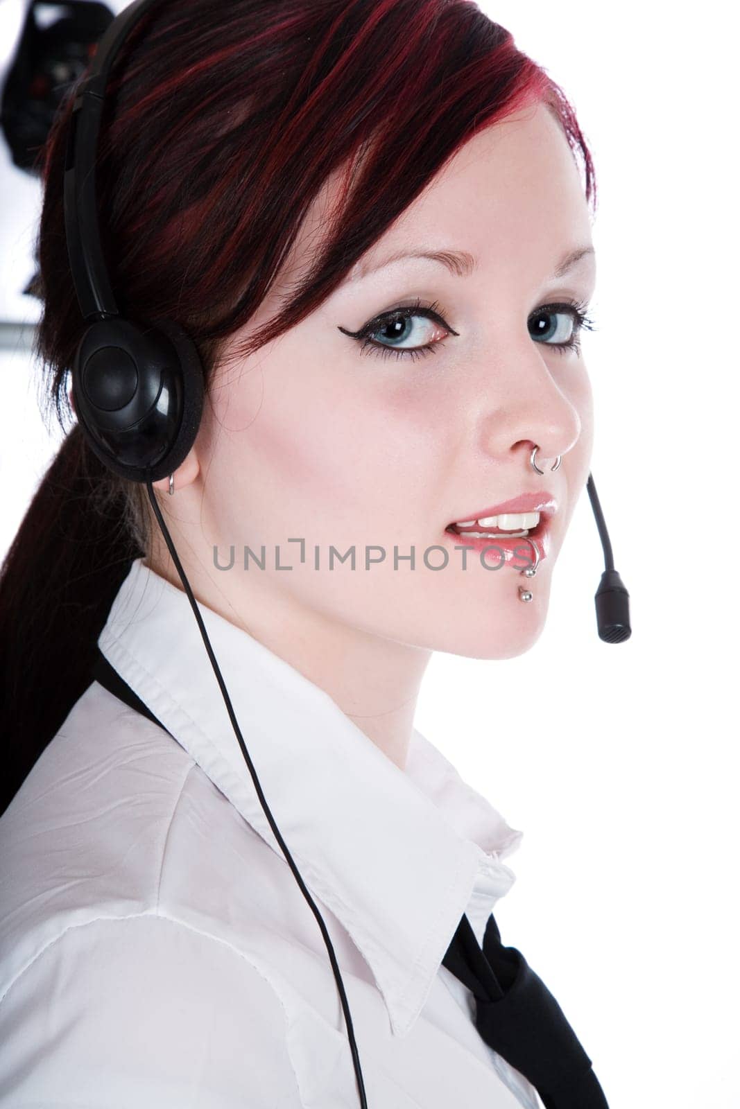 beautiful office manager with the red hair on a white background