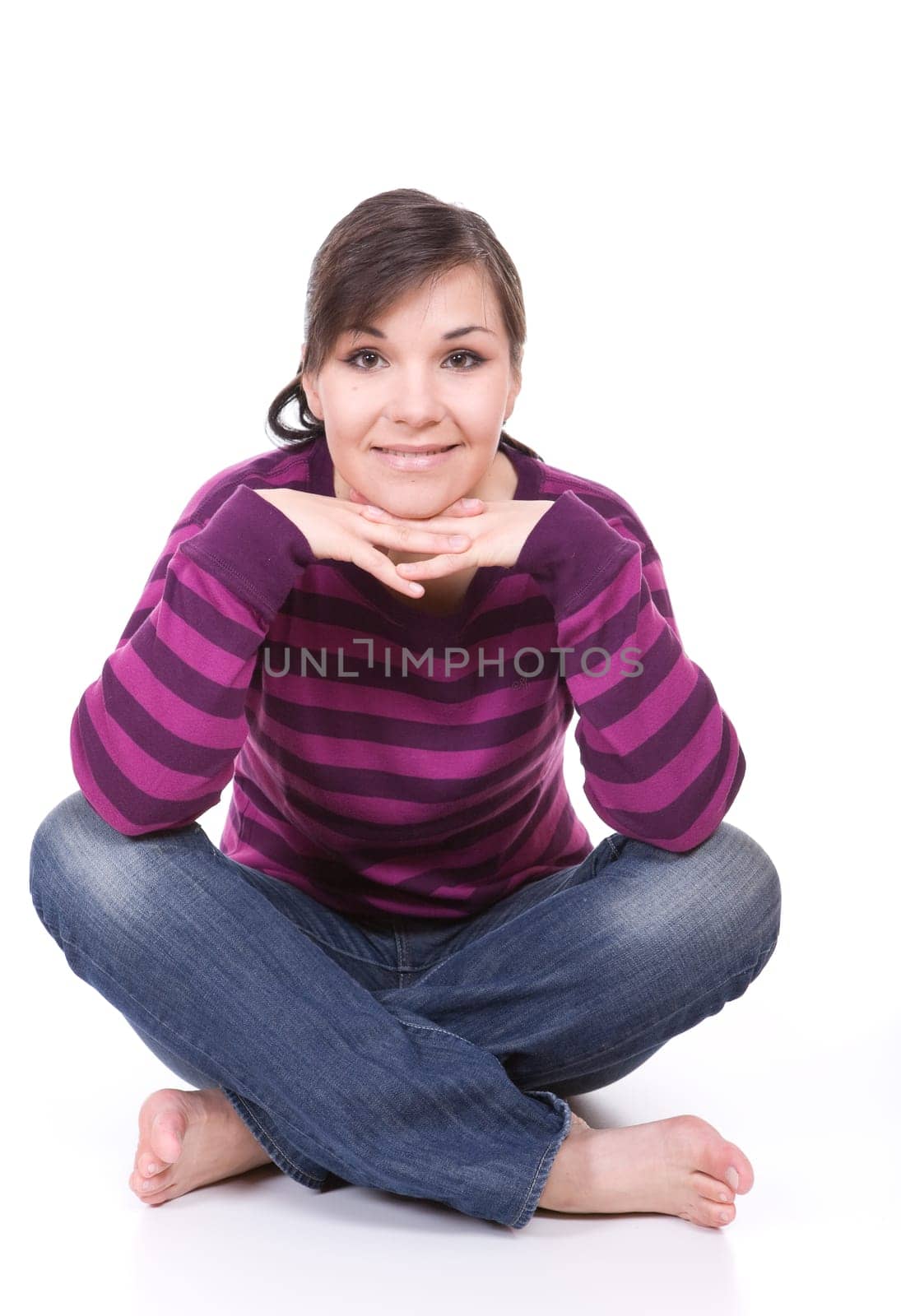 young casual woman on white background