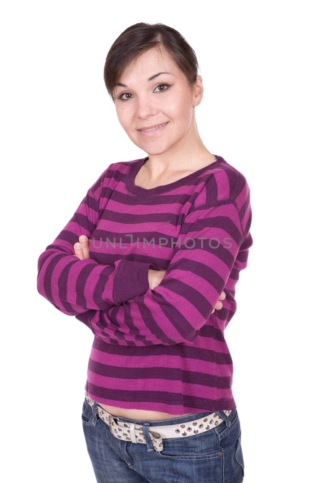 young casual woman on white background