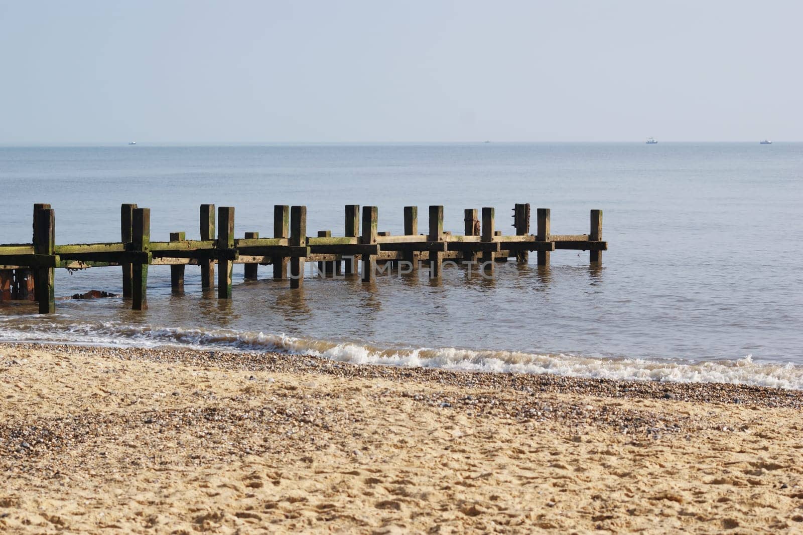 A wooden groyne (groin) coastal sea defence