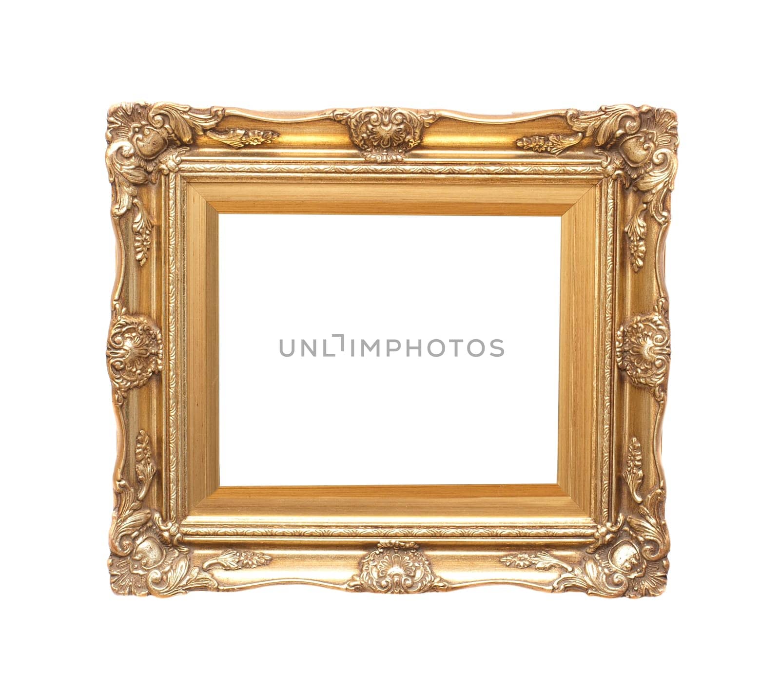 Empty, decorated picture frame isolated on white
