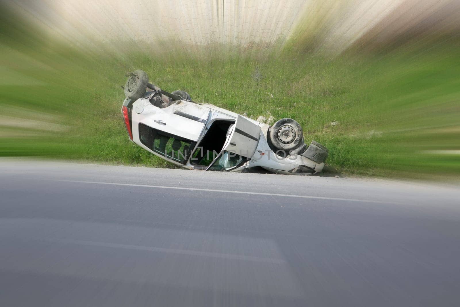 Traffic accident. Car crash. Car flipflop
