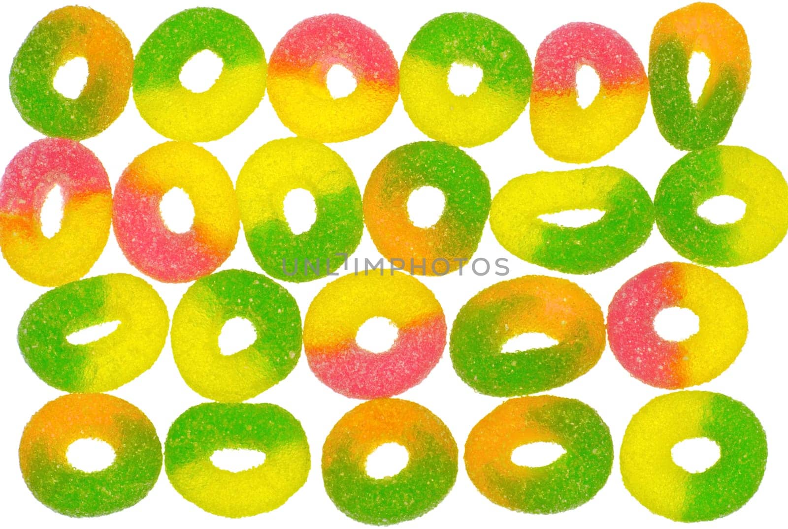 Marmalade colored rings in rows on a white background