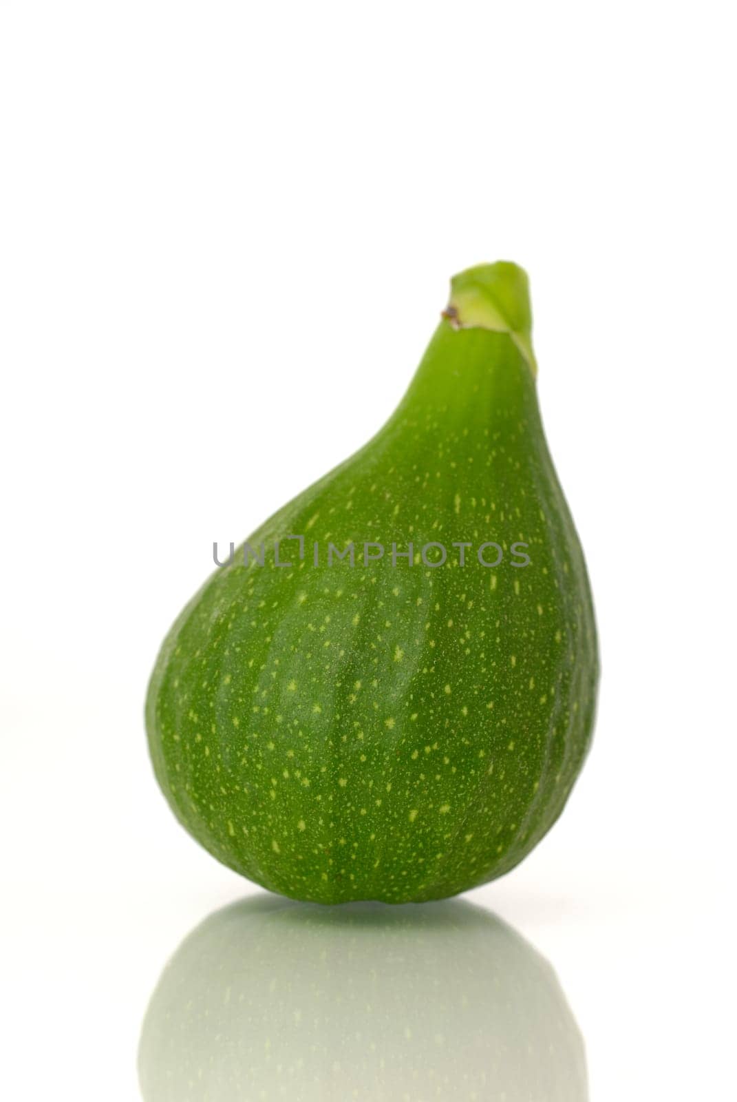 Immature fig before white background.