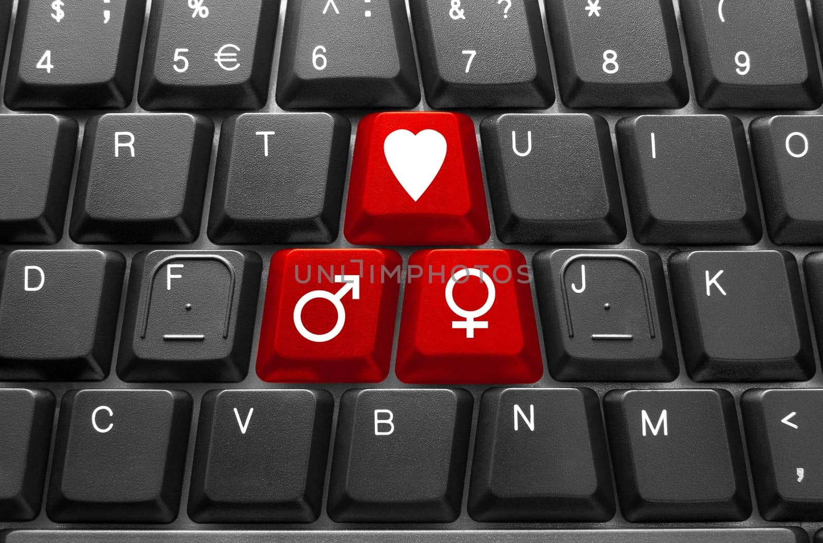Close-up of Computer keyboard,  with red "Love"" key"