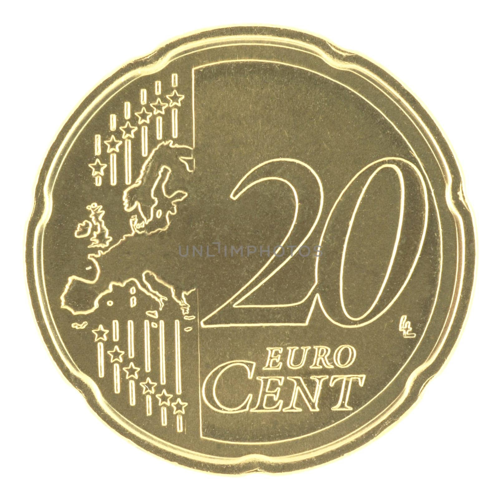 Uncirculated 10 eurocent with new map isolated in white