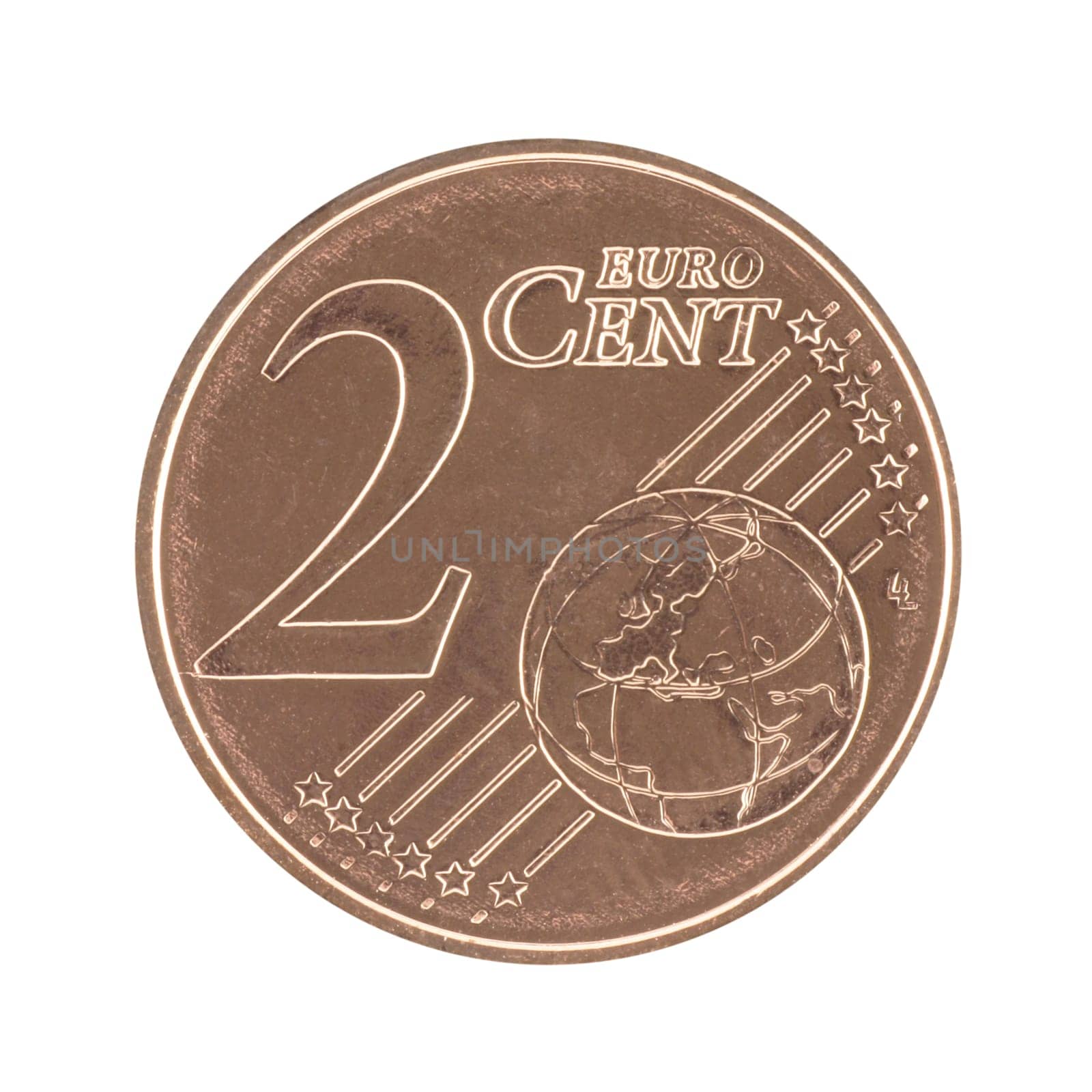 Uncirculated 2 eurocent isolated in white