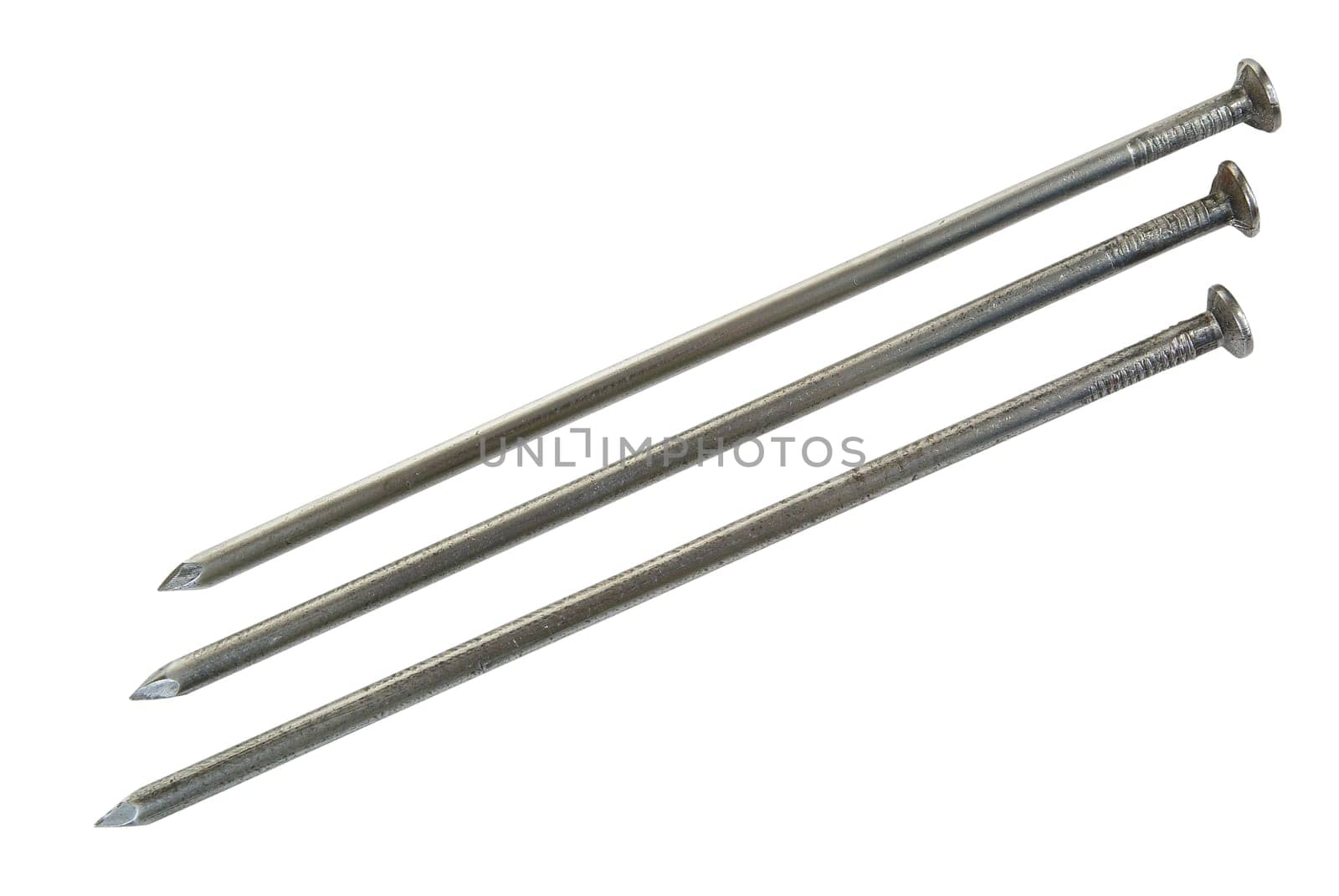 three big nails isolated on white background