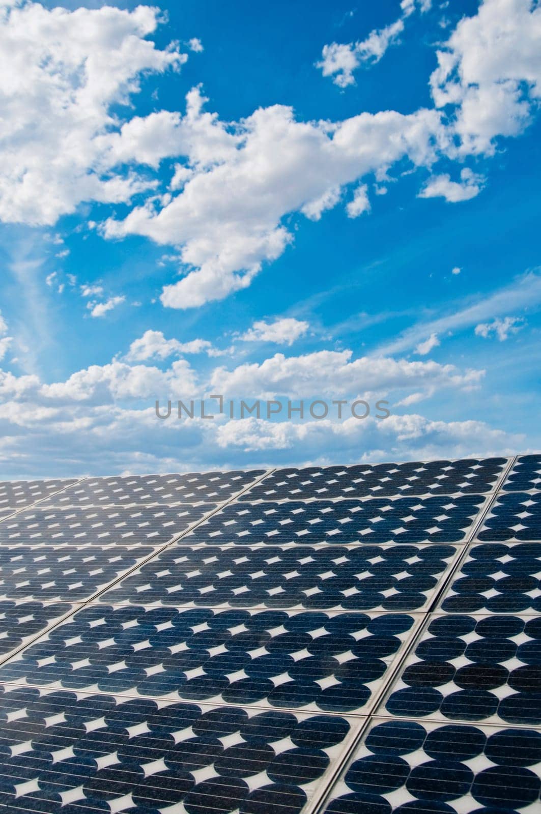 solar panel with beautiful blue sky and clouds in background