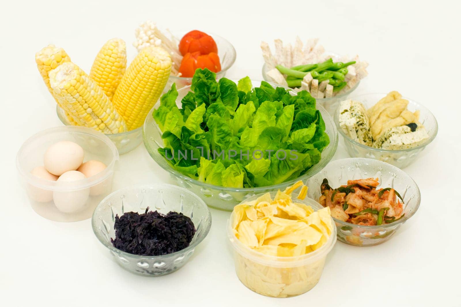 Fresh organic raw vegetables prepared for steamboat serving.