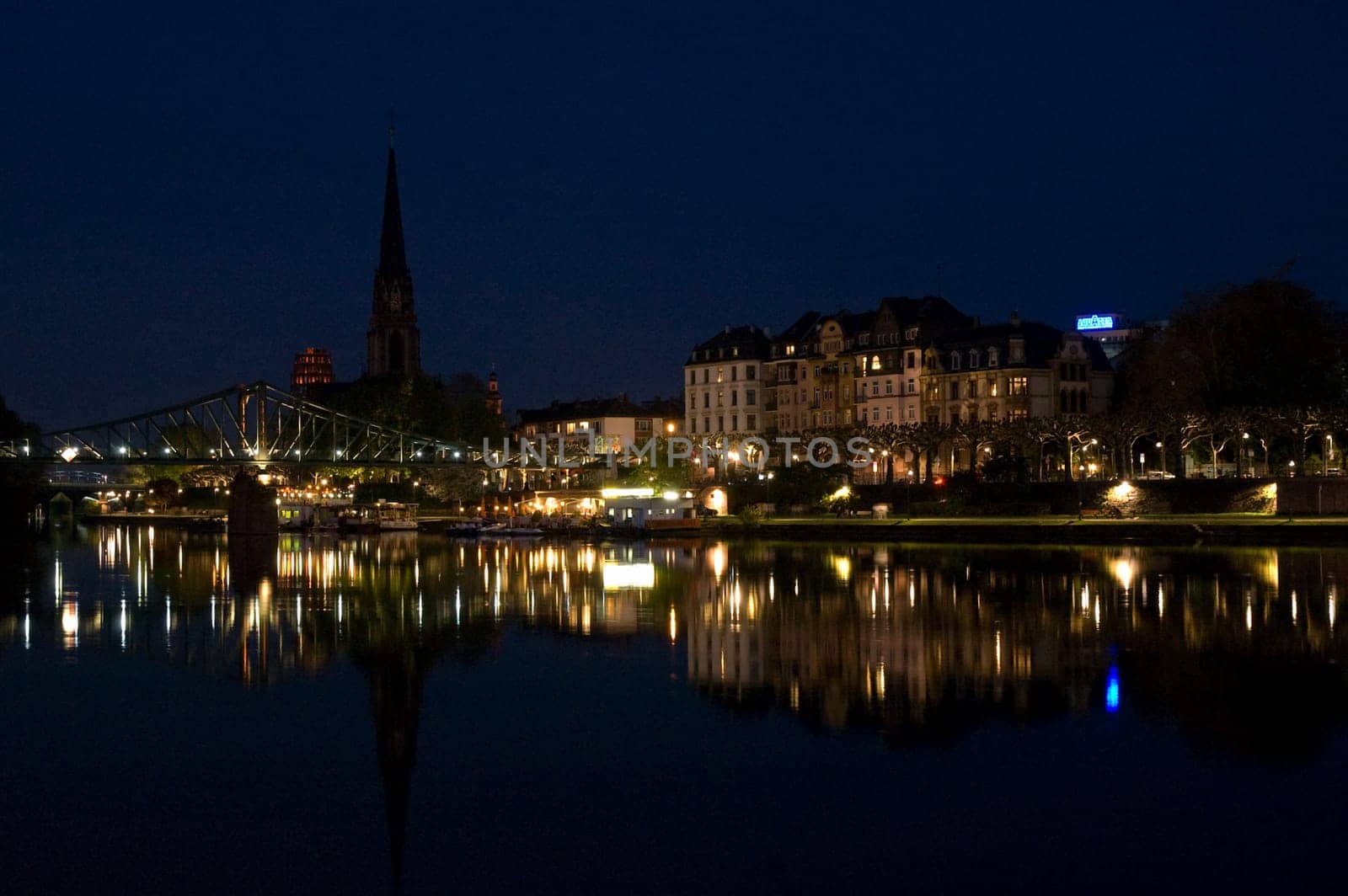 nightshot of frankfurt city including bridges and scyscrapers