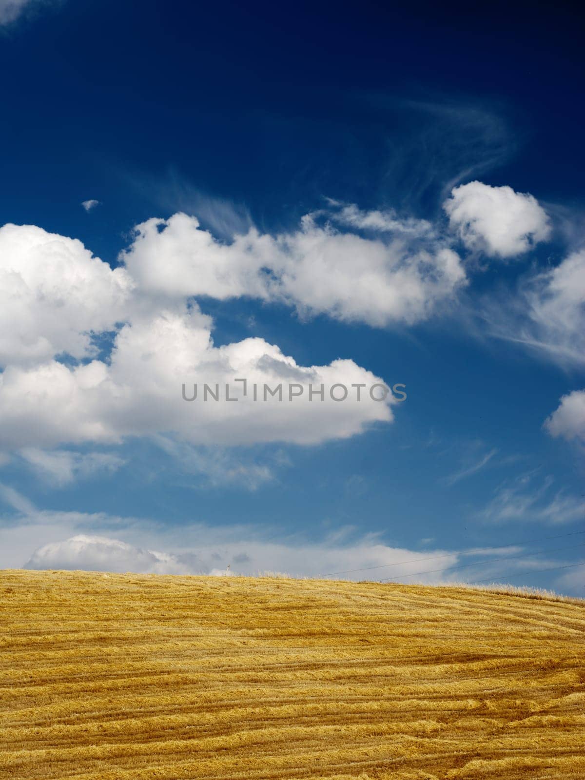 Straw after harvest under moody sky