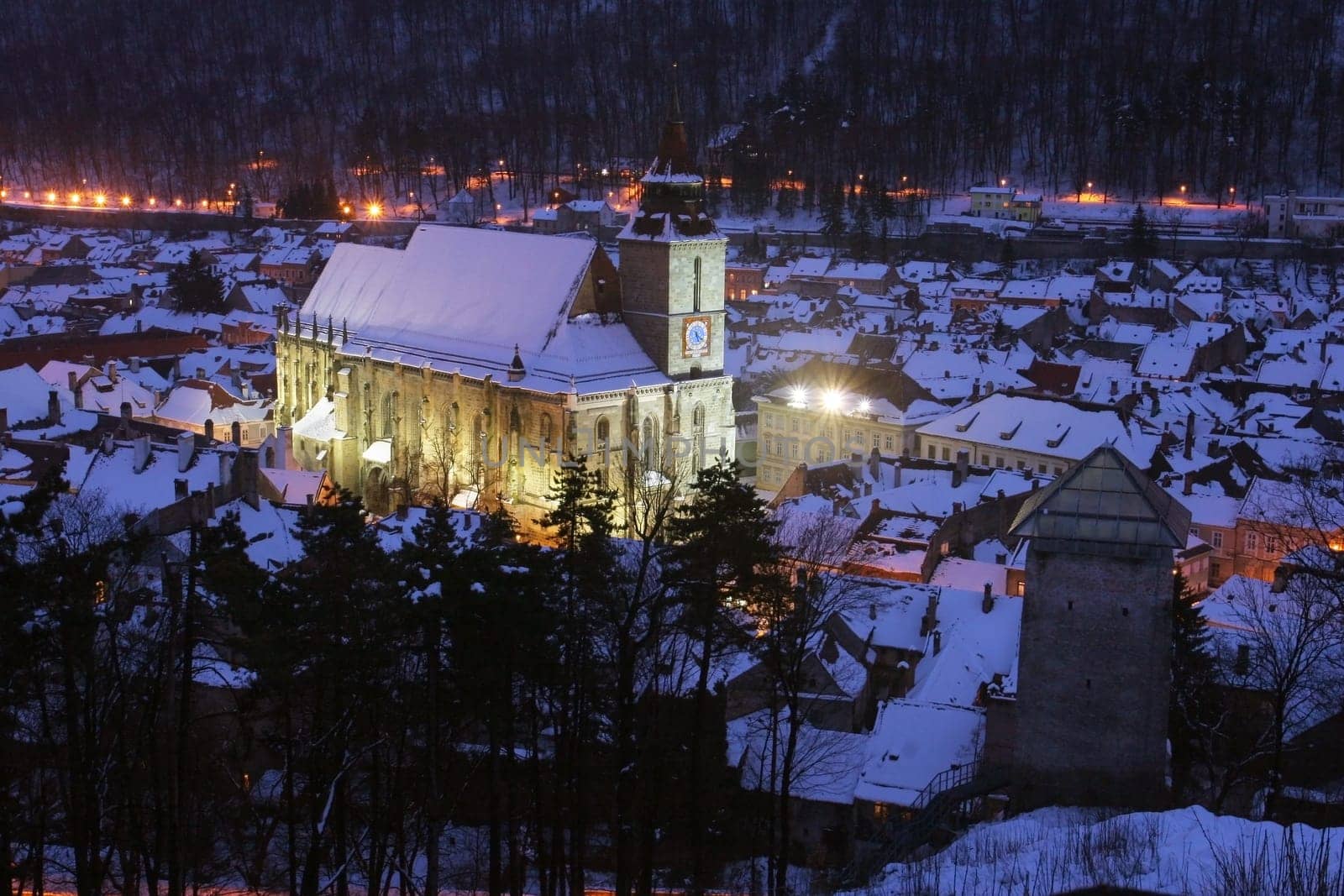 Night view of the Black Church, Brasov, Romania
