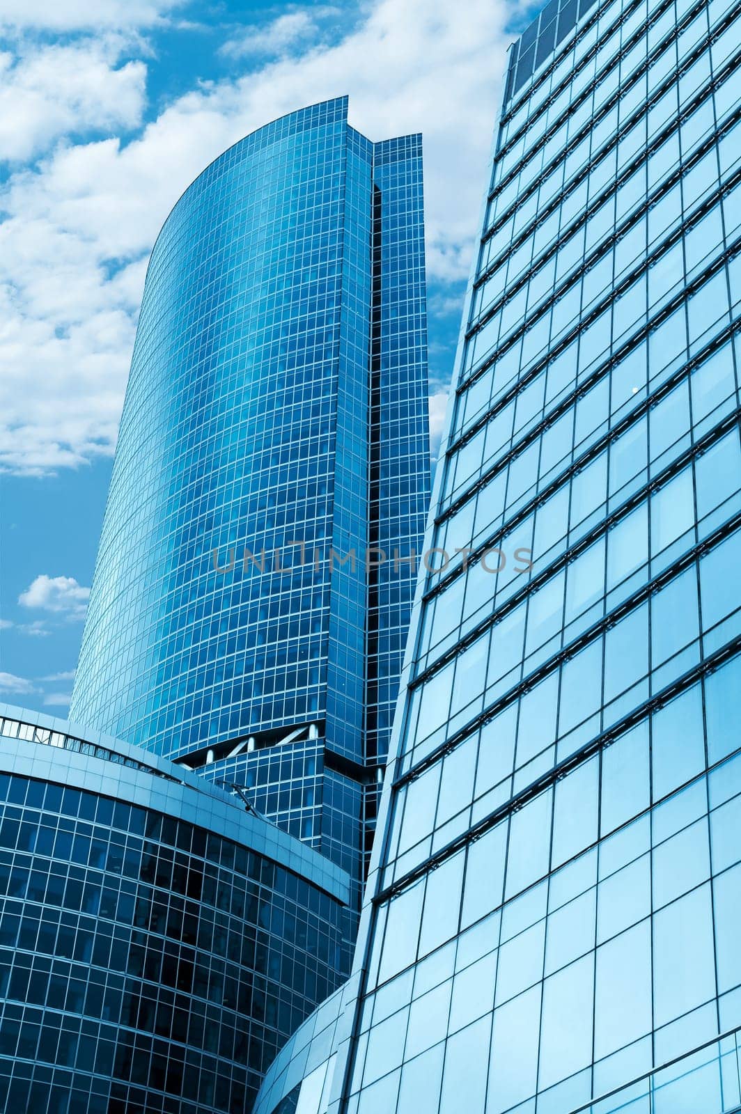 Modern skyscrapers business centre in Moscow, Russia. Tint Blue