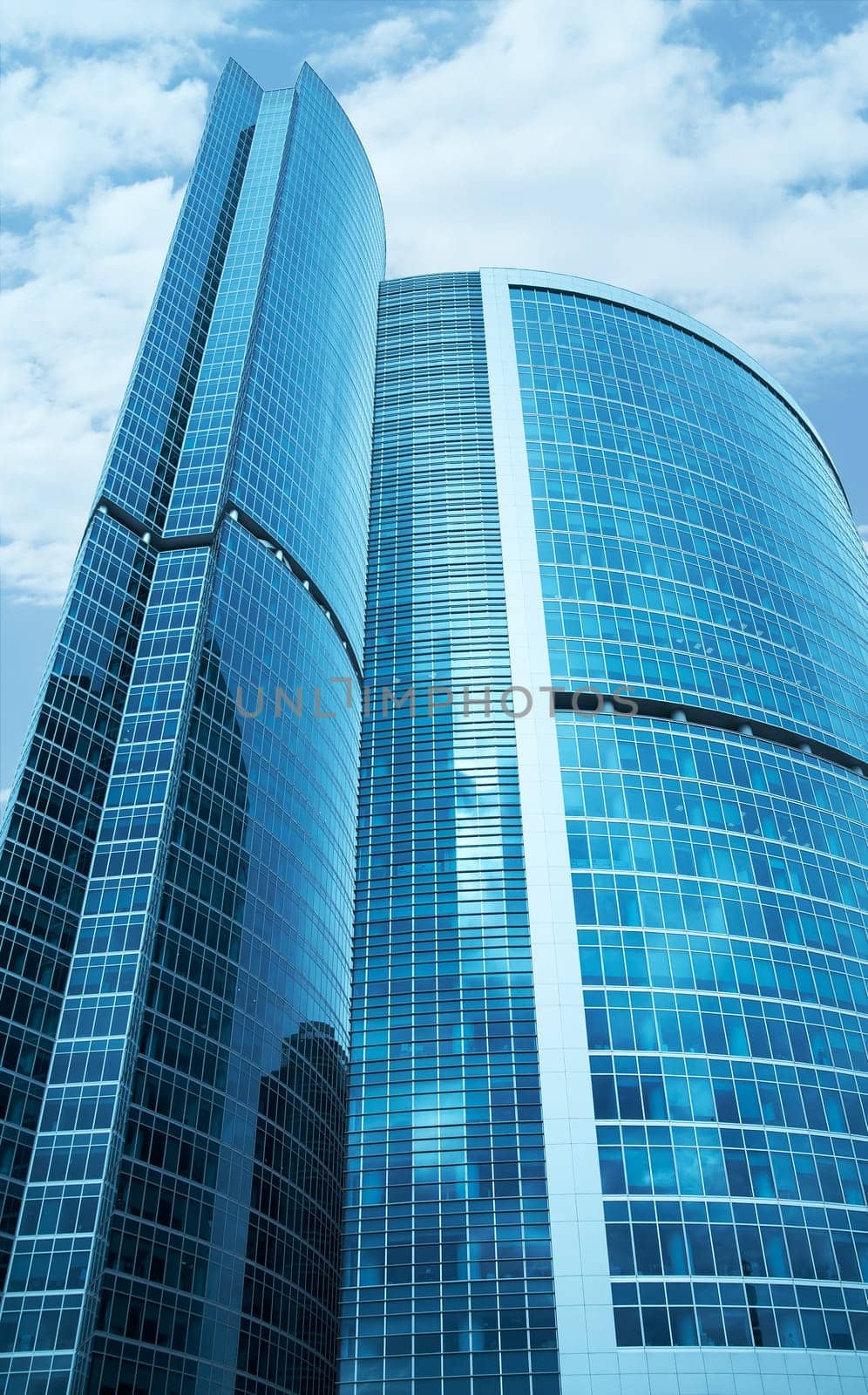 Modern skyscrapers business centre in Moscow, Russia. Tint Blue