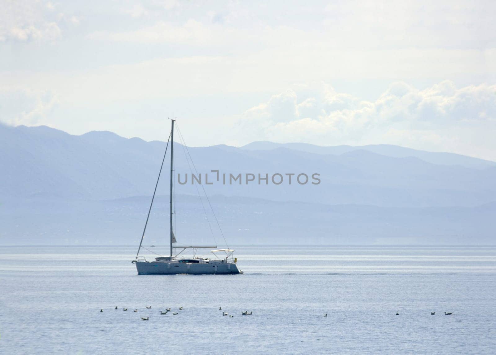 Sailing boat on the see in bright daylight