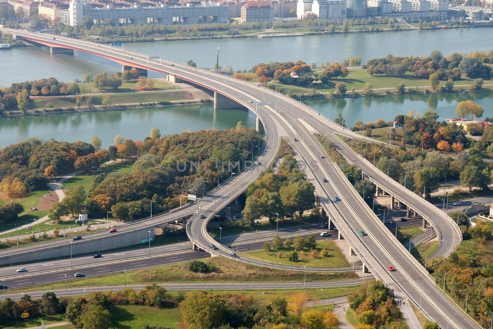 Highway crossing the Danube in Vienna