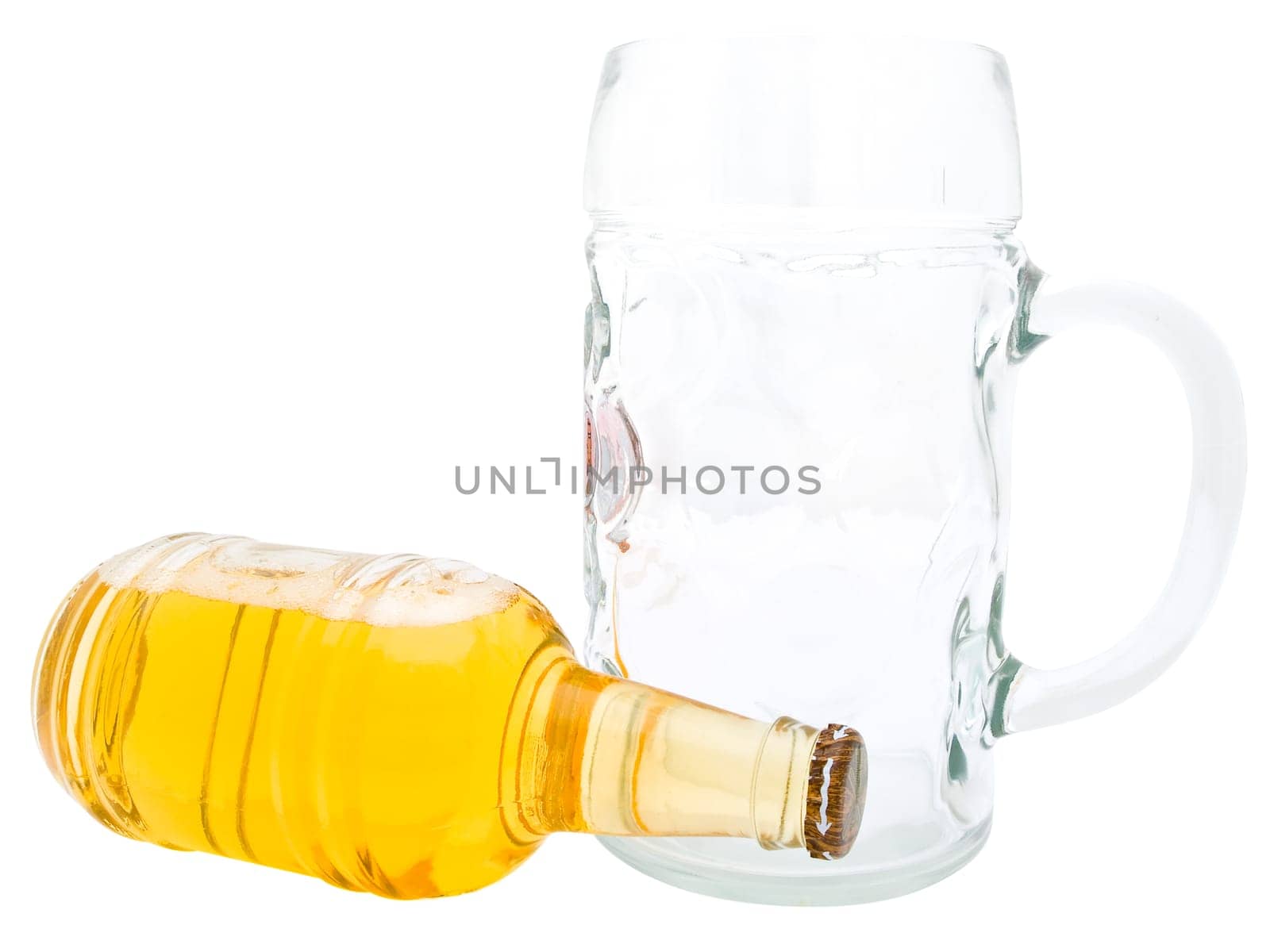 Single bottle of the beer and glass against the white background