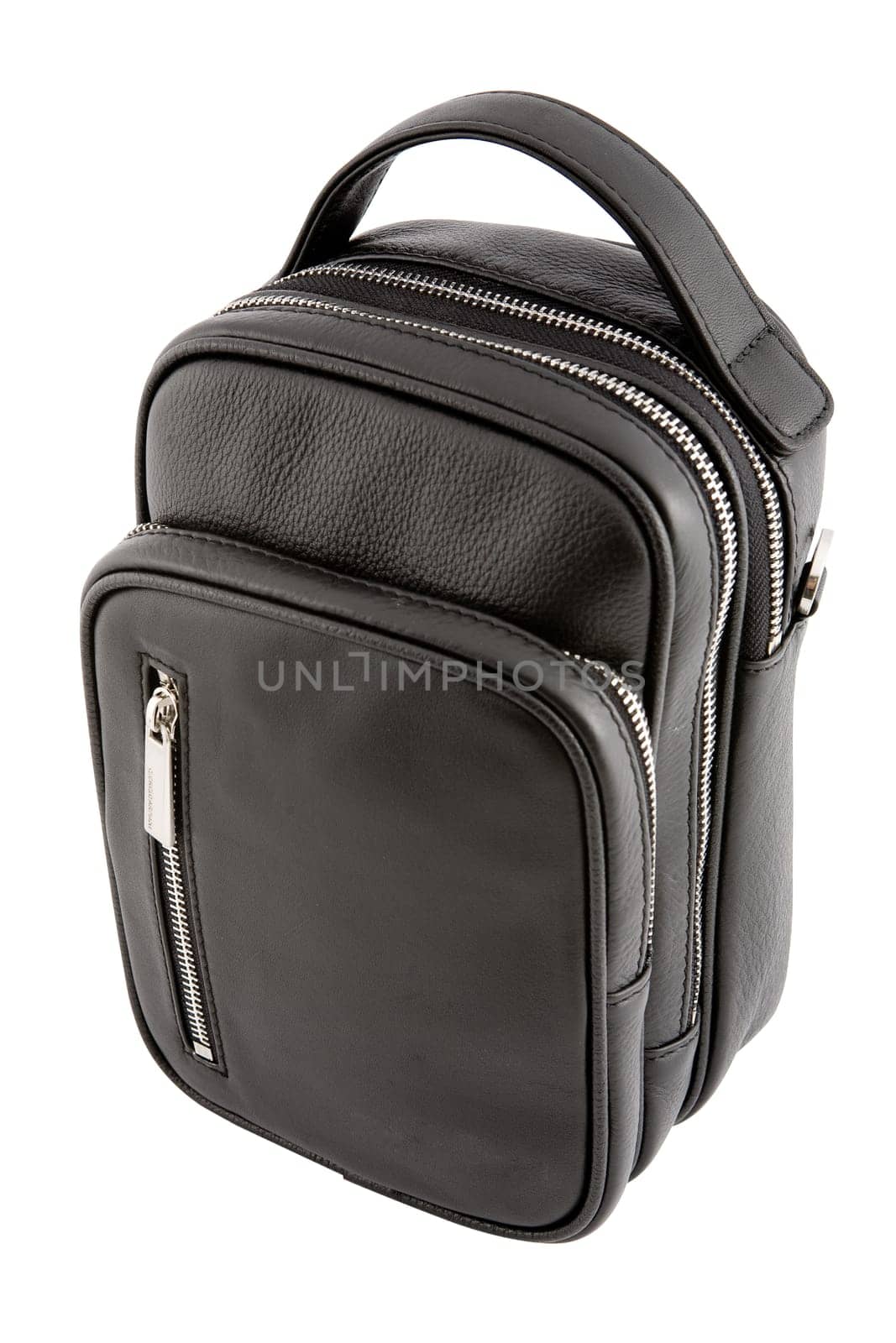The black small mens bag isolated