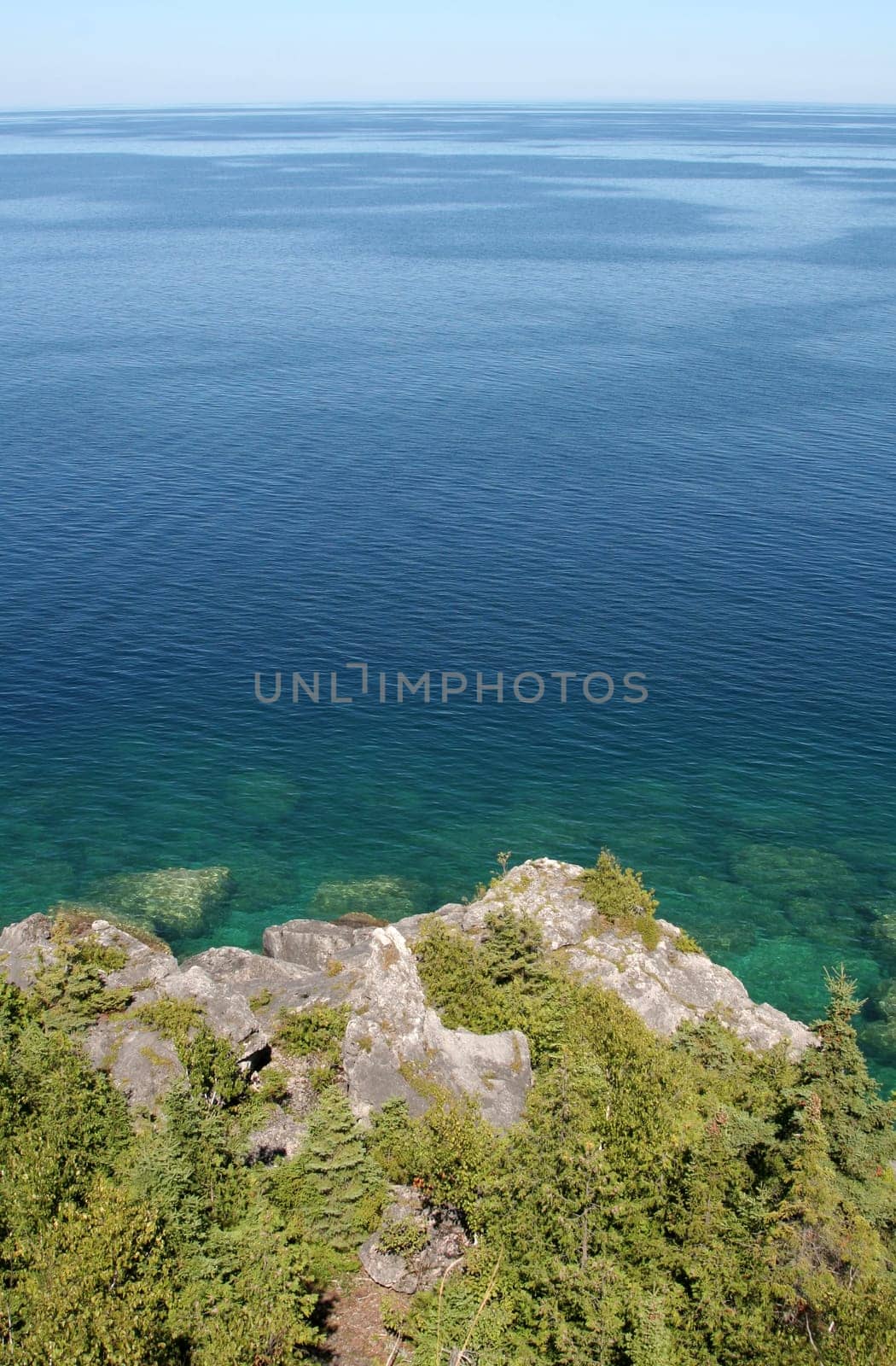 The view from a top the cliffs at Georgian Bay in  Bruce Peninsula National Park in Ontario, Canada.