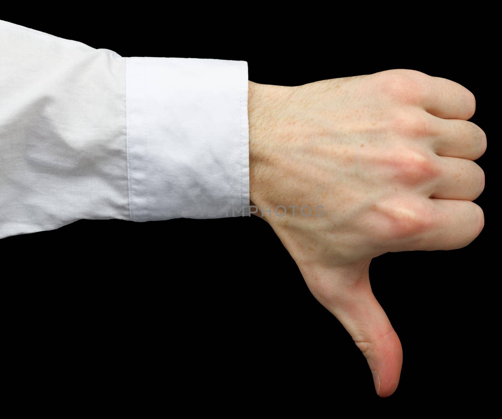 Hand showing gesture by a thumb downwards