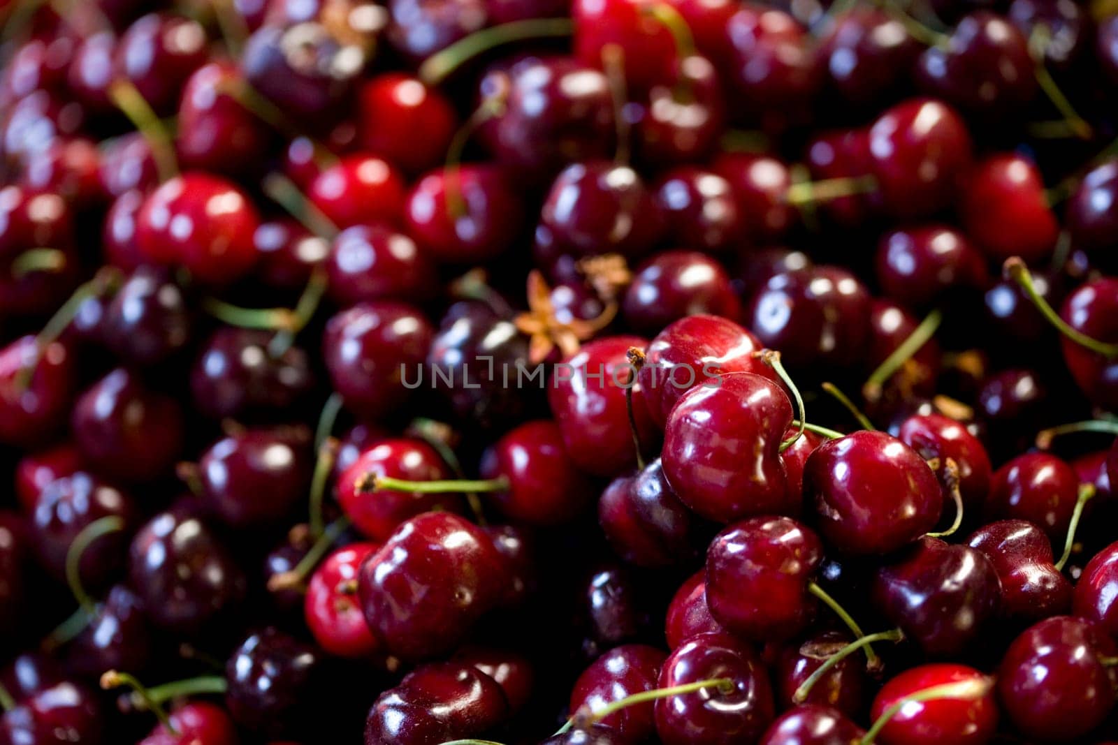 Pile of cherries on a market stall