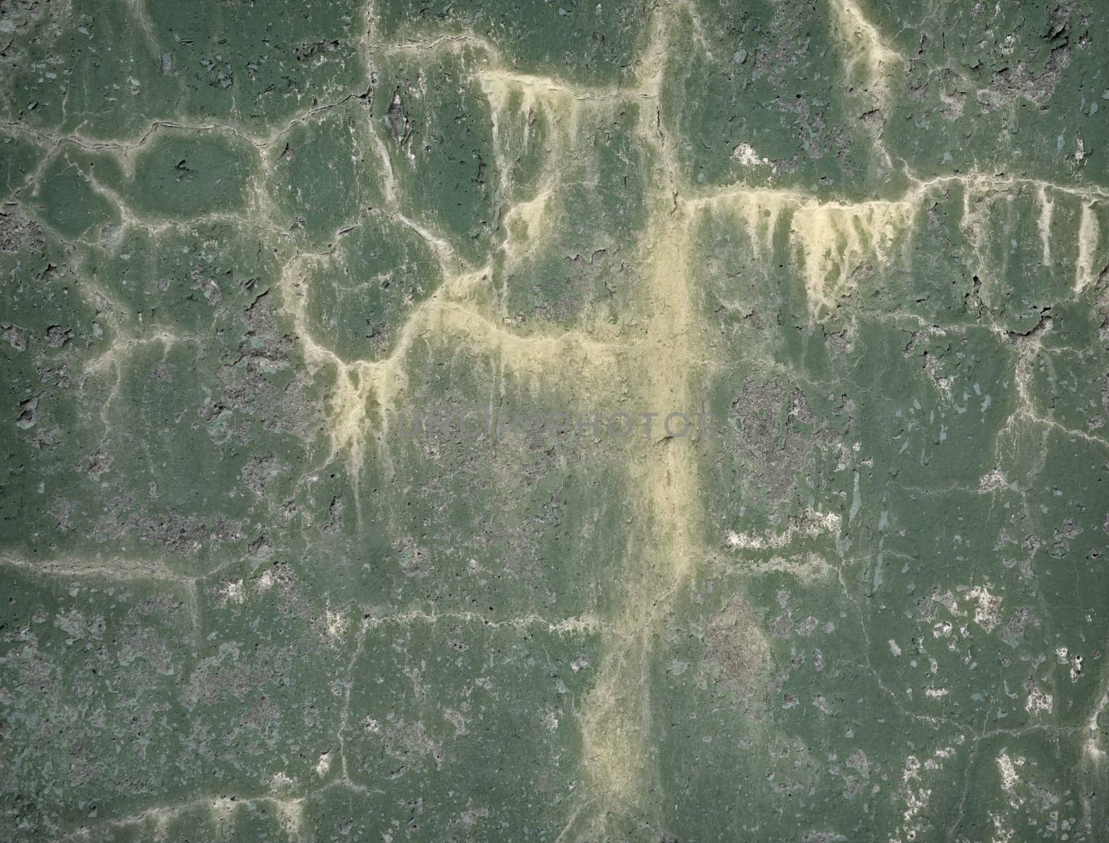 The old dirty grunge cracked green wall with dirt smudges