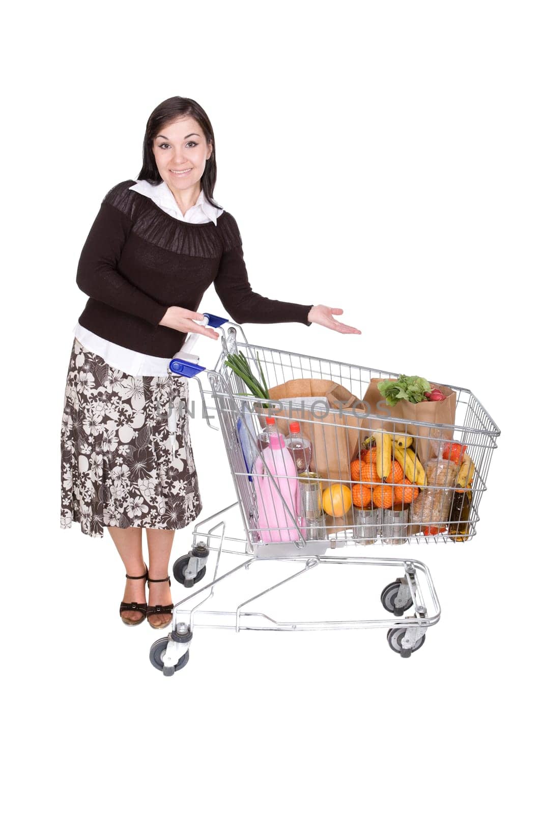 happy young woman with shopping cart