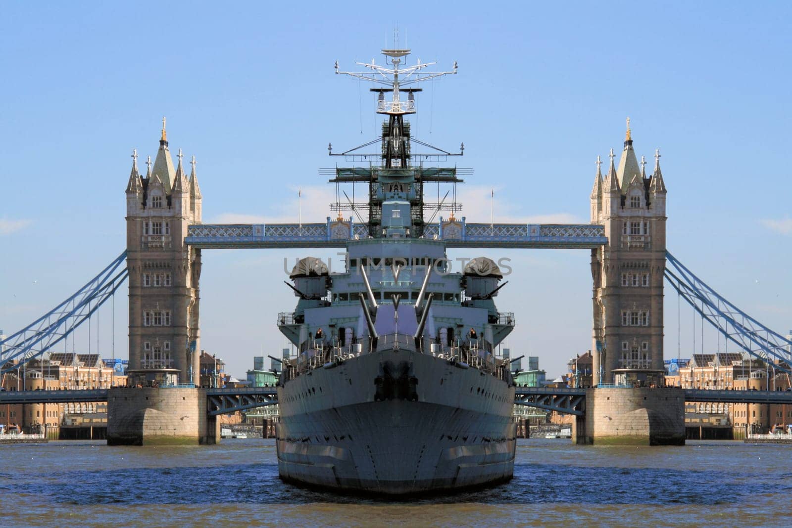 HMS Belfast in front of Tower Bridge, London