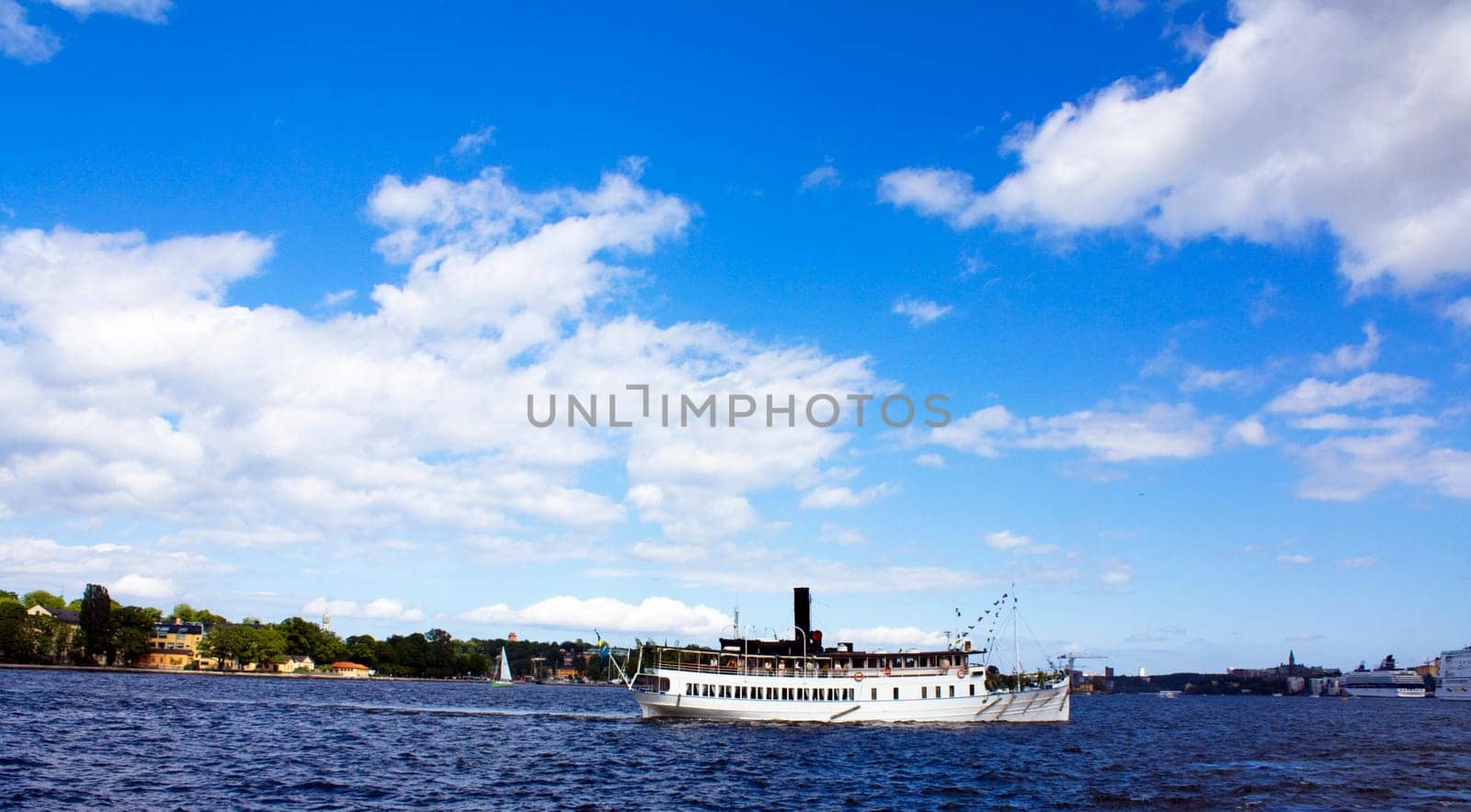 Boat in the archipielago Stockholm Sweden where a wedding is celebrated this is a quite common phenomena in Swedish cities close to the water