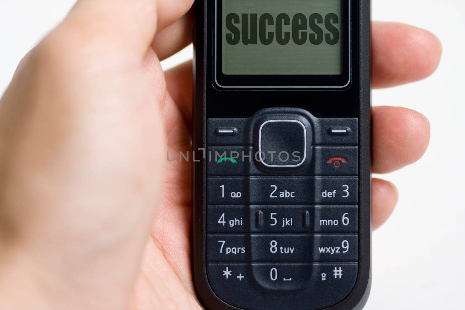 Modern mobile or cell phone for global communication services with success message