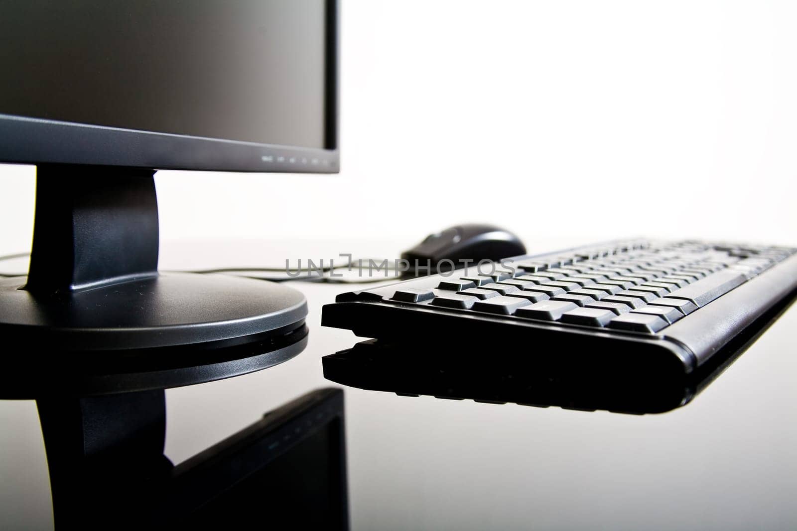 Desktop computer wit mouse and keyboard and monitor