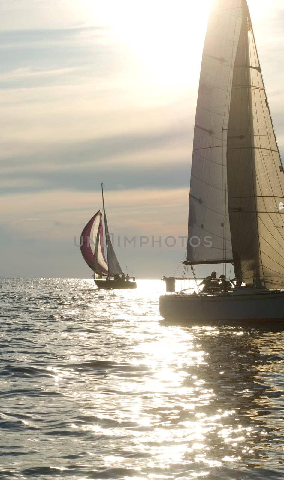 sailboats riding the wind into the sunset