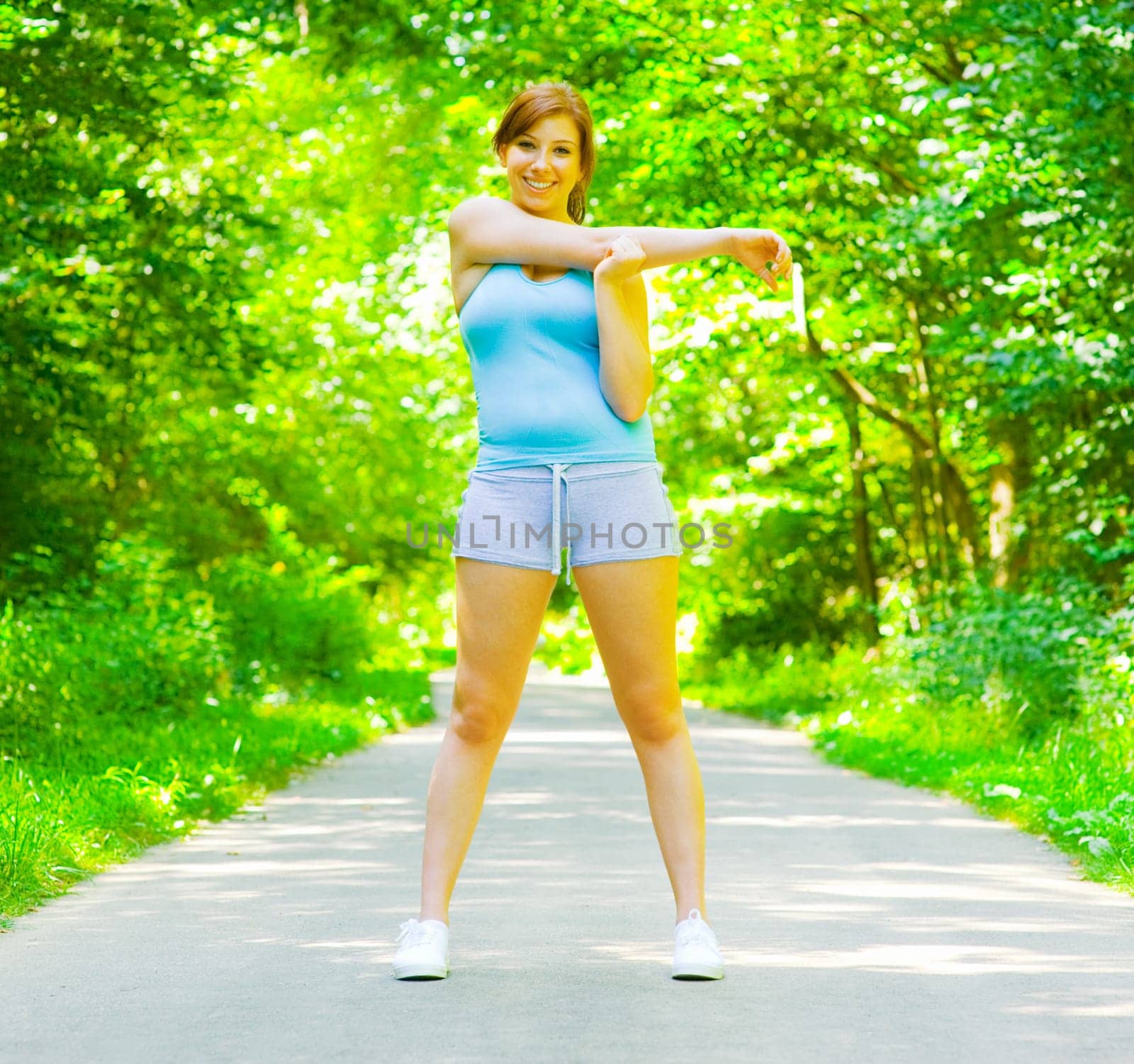 Young woman exercising, from a complete series of photos.