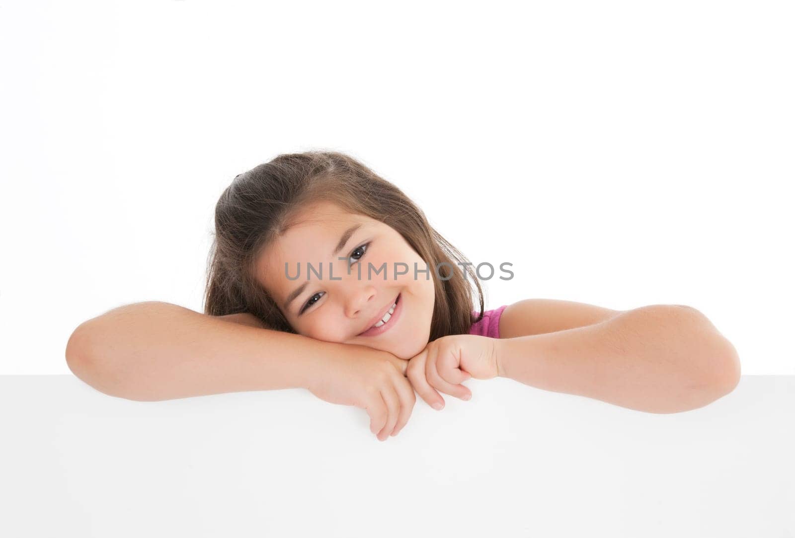 Cute Caucasian girl holding a blank sign