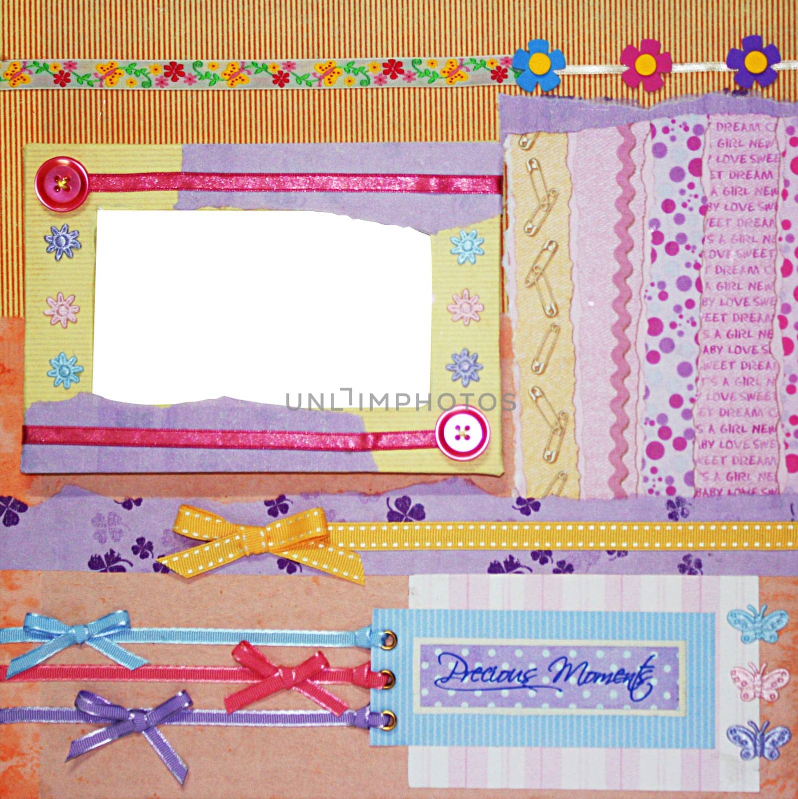 a hand crafted colorful scrapbook photo frame