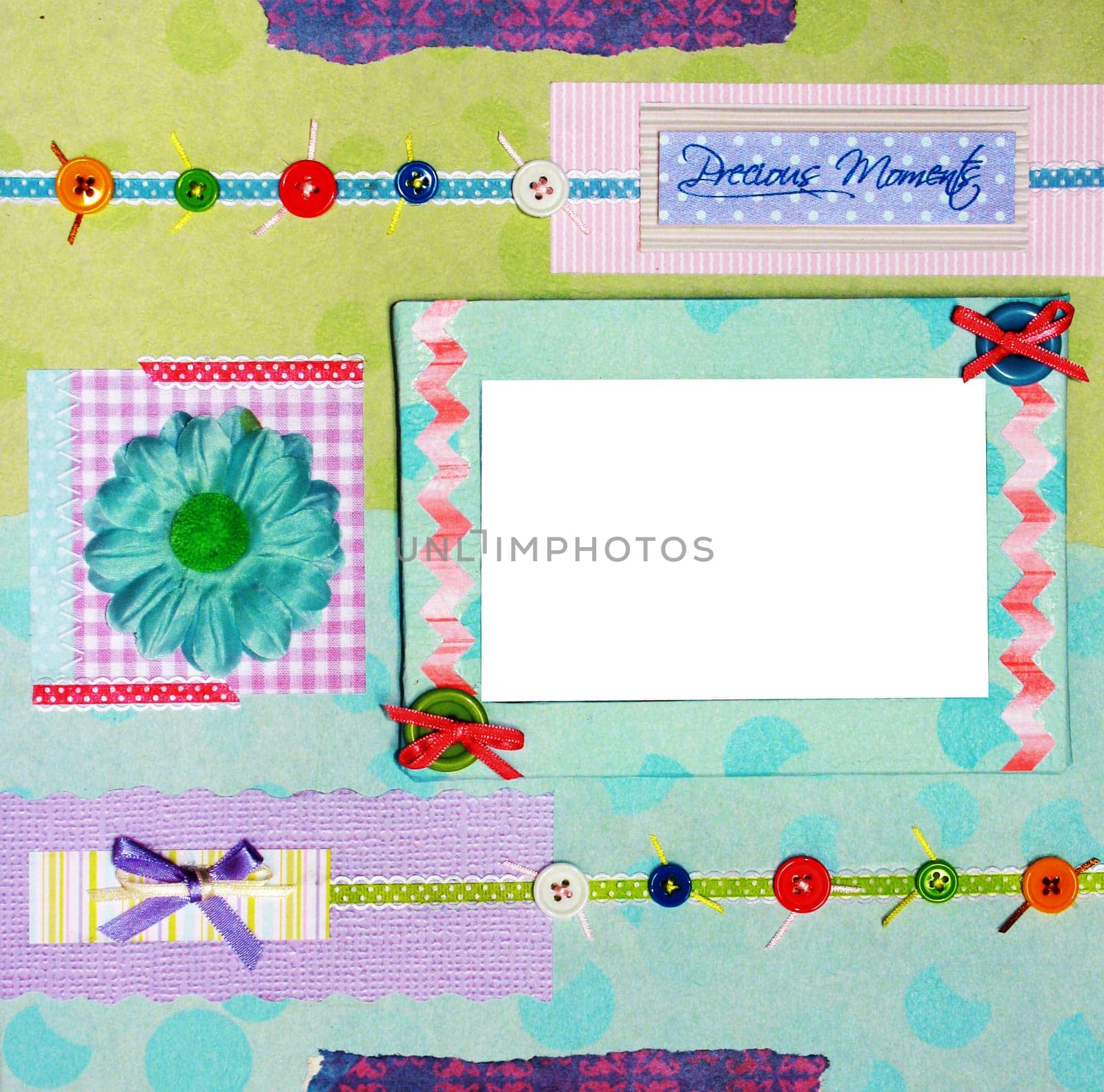 a hand crafted colorful scrapbook photo frame