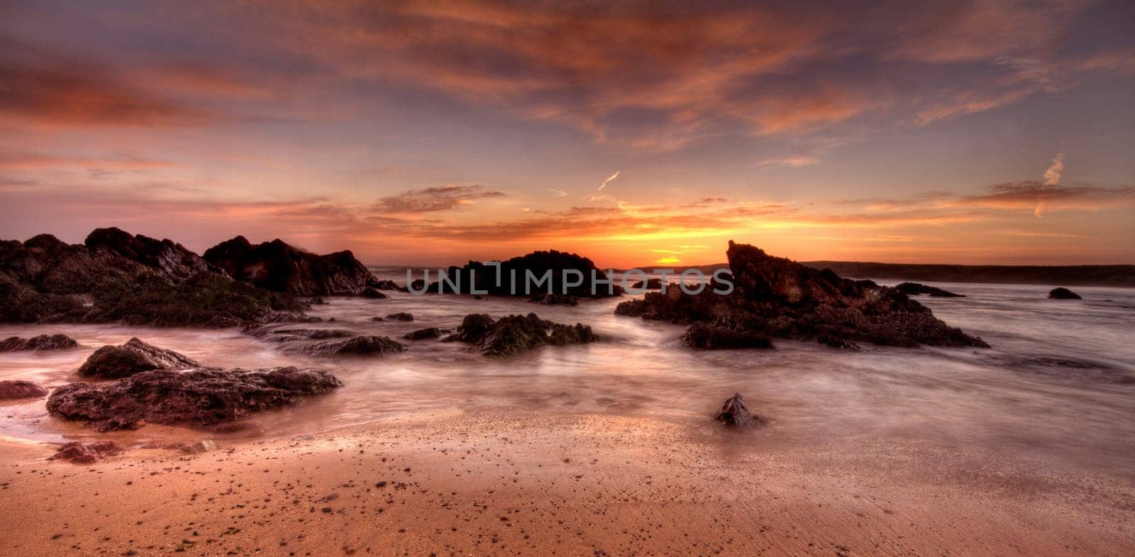 Sunset at Freshwater West in Pembrokeshire.