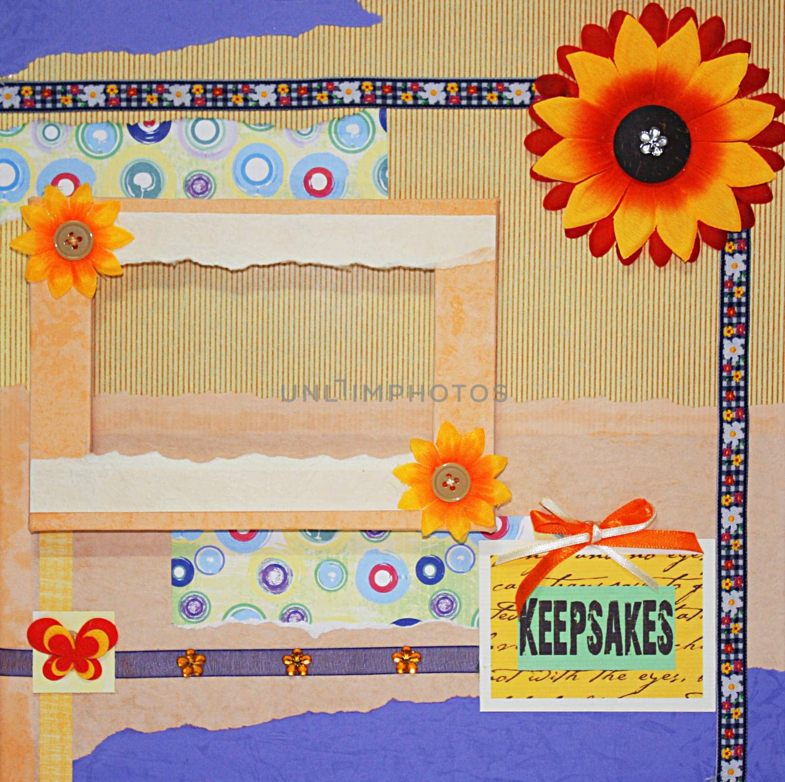 a hand crafted colorful scrapbook photo frame
