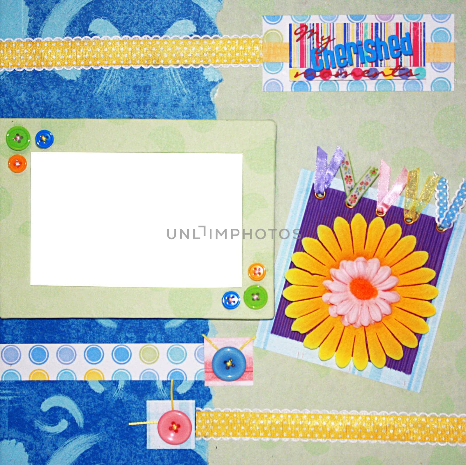 a hand crafted colorful scrapbook photo frame