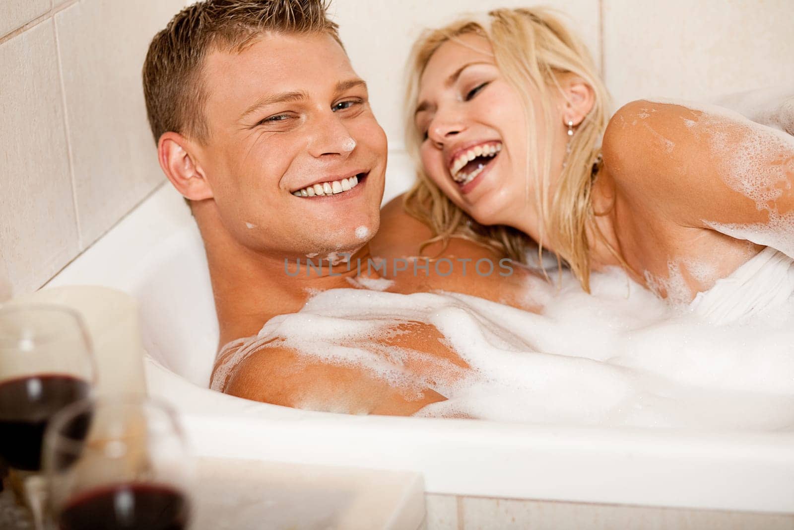 Affectionate couple bathing