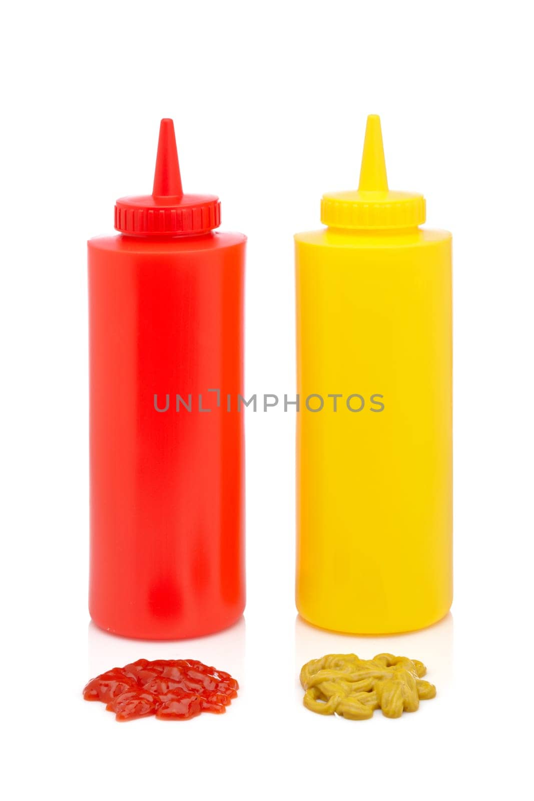 Ketchup and mustard bottles isolated on a white background