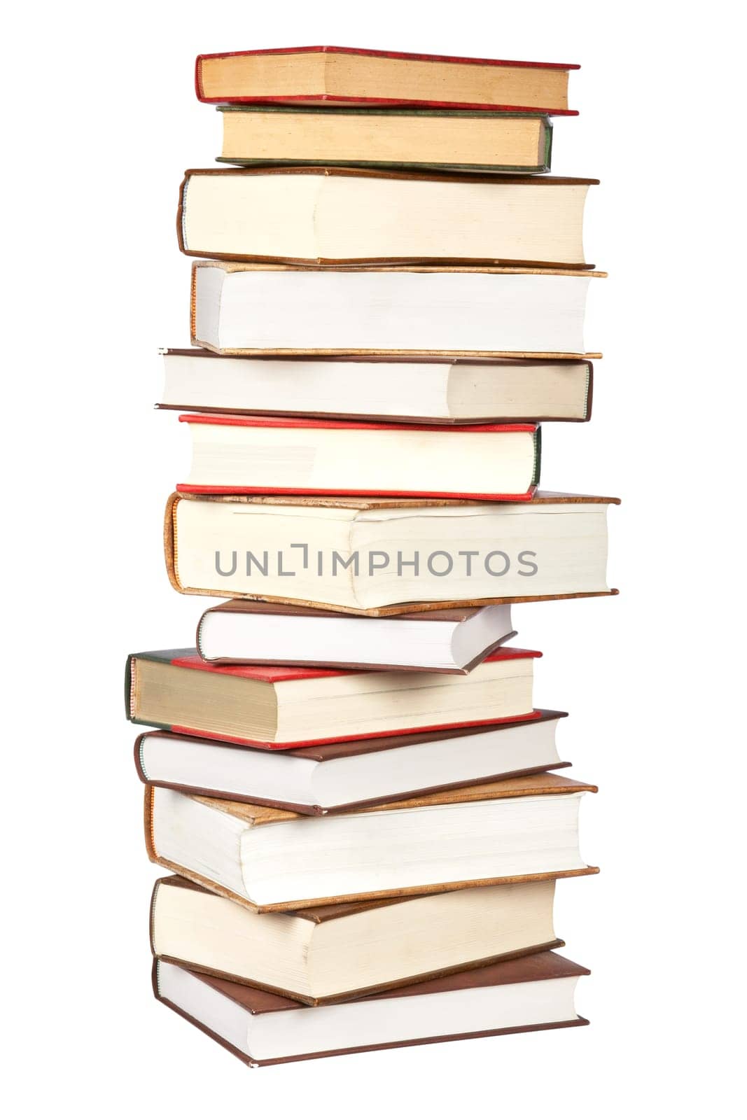 Pile of books isolated on white background. Path included