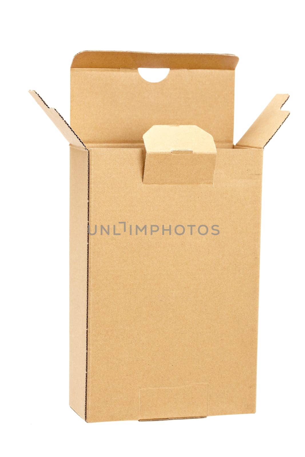 Opened cardboard box,  isolated on white background