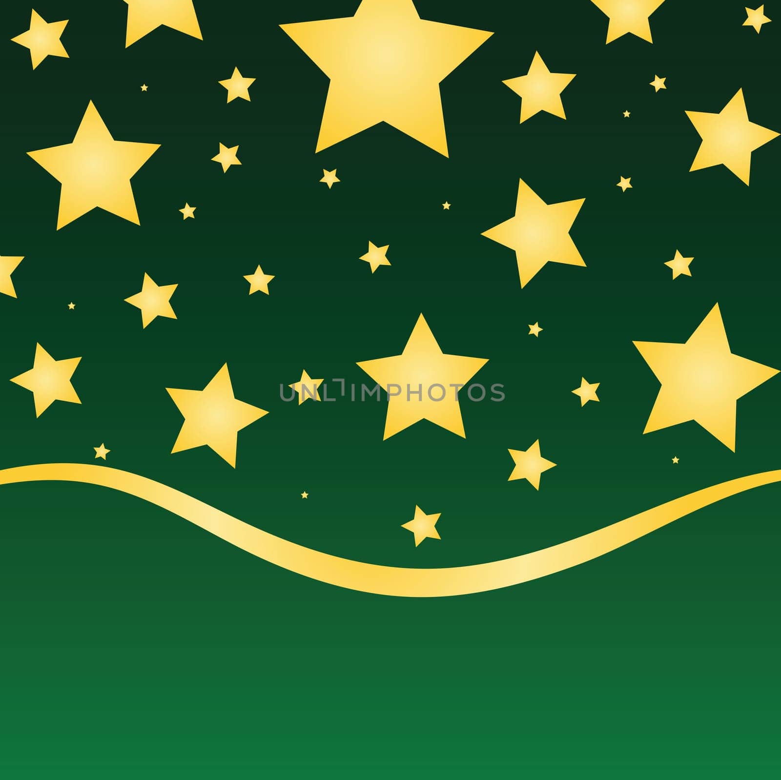 Gold stars against a green gradient background with ribbon border.