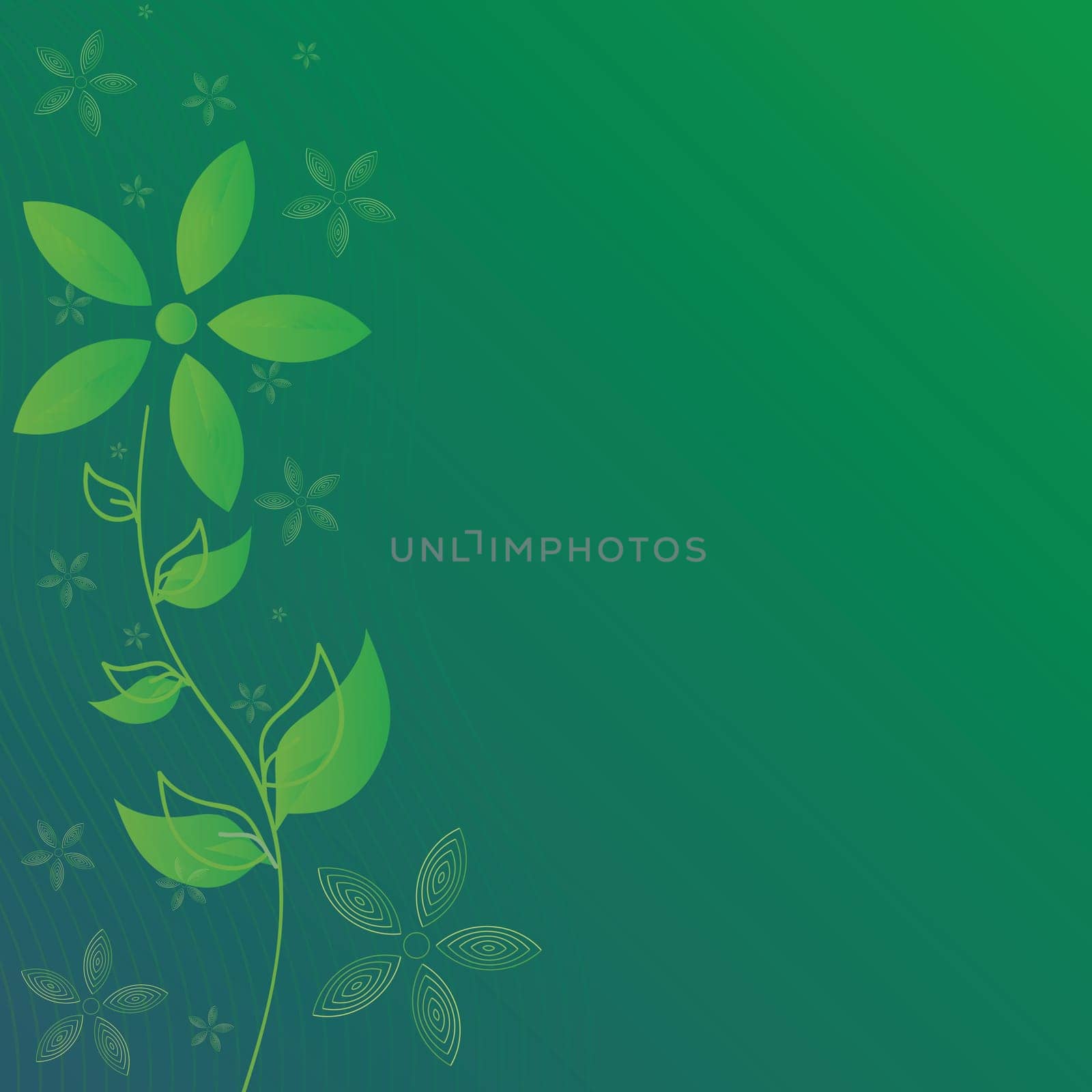 Abstract yellow and green flowers against a blue gradient.