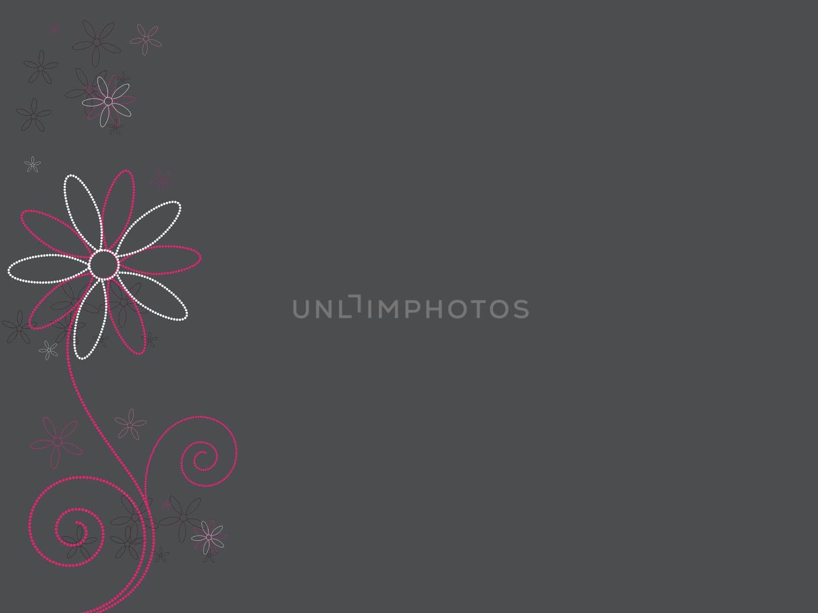Pink dotted abstract flowers against a dark gray background.