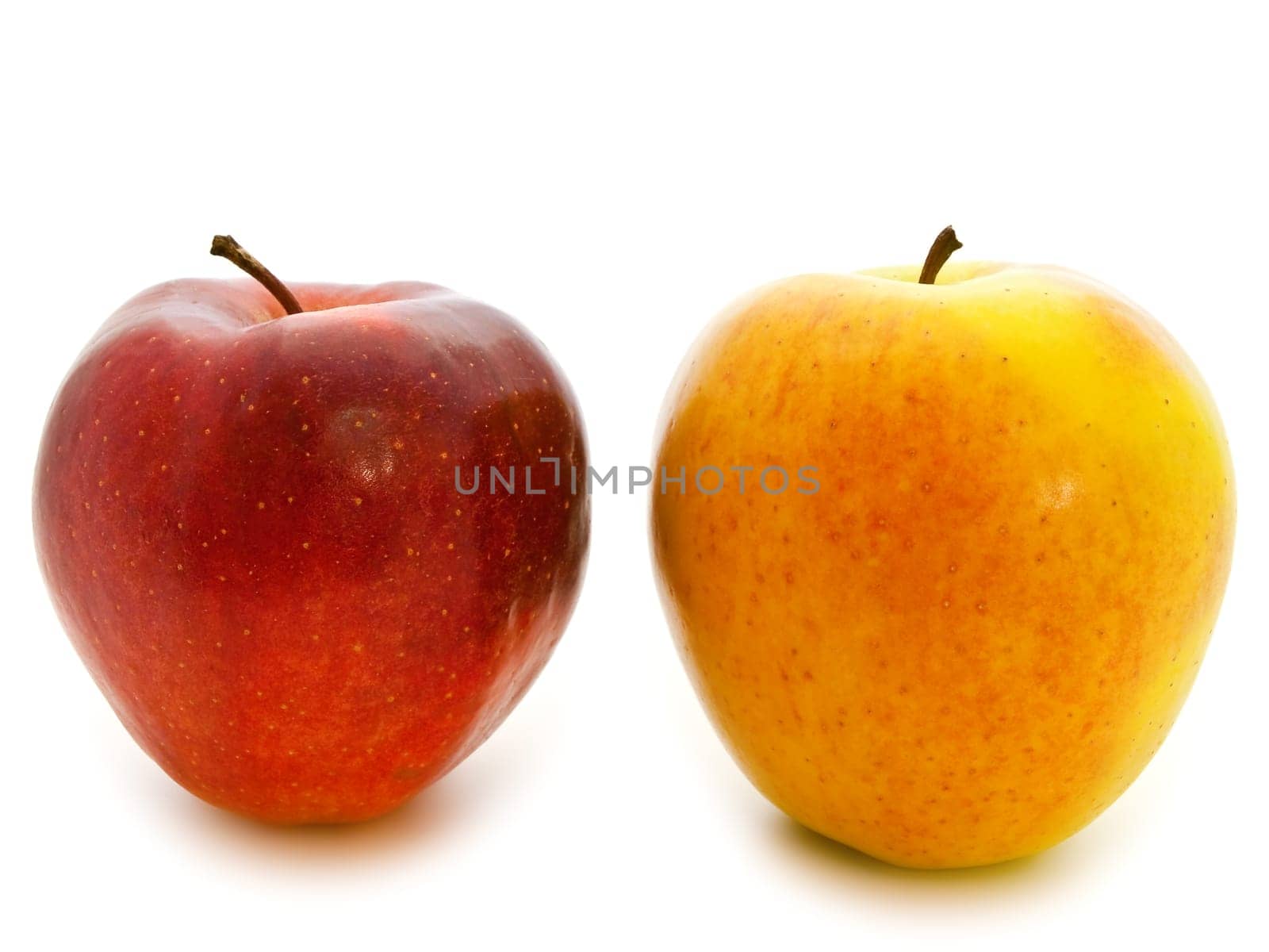red and yellow apples over white background